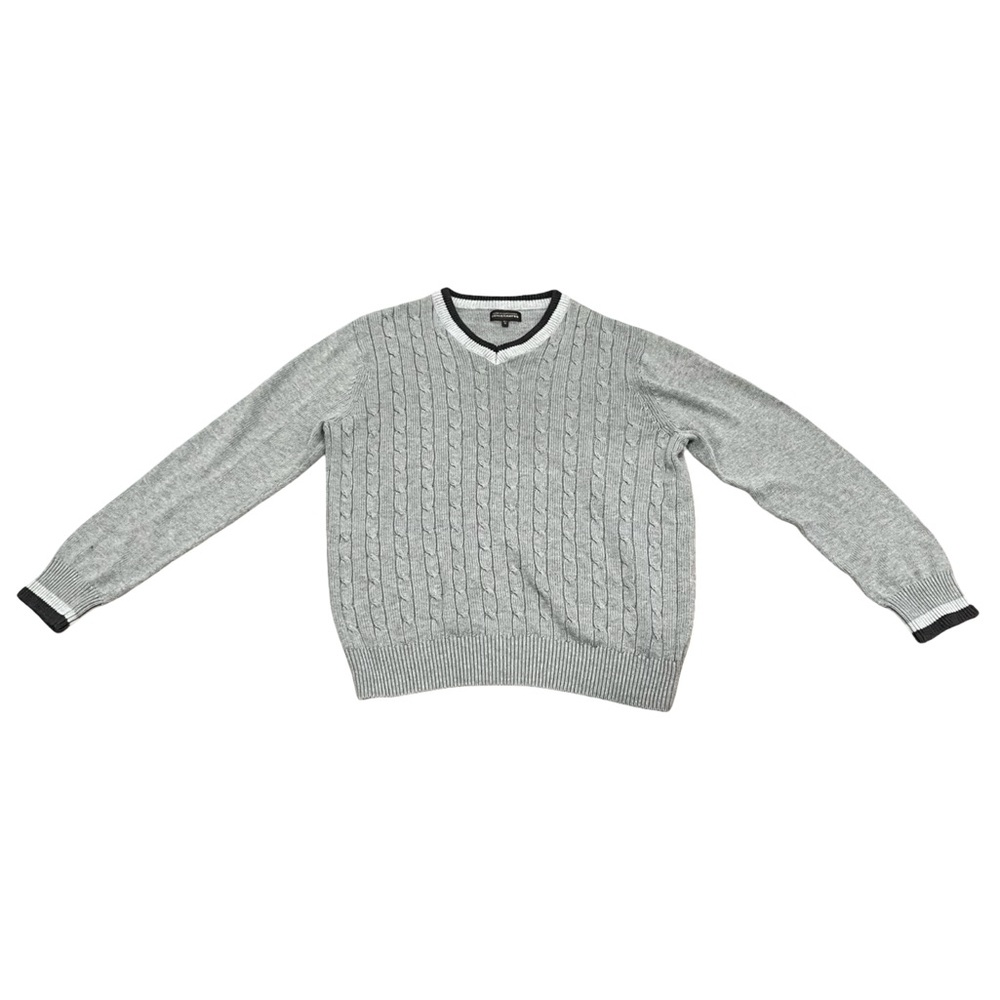 Denver Hayes Gray Cable Knit Sweater V-Neckline Preppy Academia Old Money XL - Picture 4 of 6